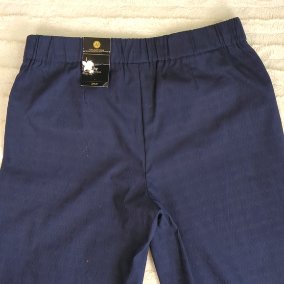 JM Collections Blue Rayon Blend Dress Pants With Gold Roses - Picture 5 of 13